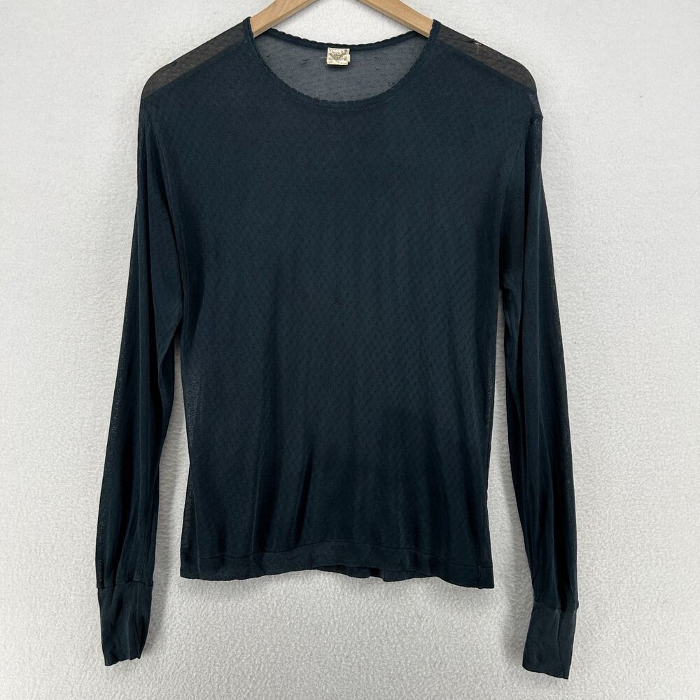 UNDER SILK Top Womens S Silk Pointelle Baselayer Thermal Sheer Long Sleeve Black